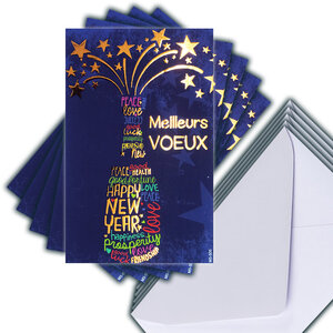 LOT 5 Cartes Meilleurs Vœux + 5 Enveloppes 14x9cm