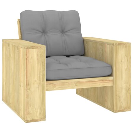 vidaXL Chaise de jardin avec coussins gris Bois de pin imprégné