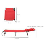 Bain de soleil pliable transat inclinable 4 positions chaise longue de lecture 3 coussins fournis rouge