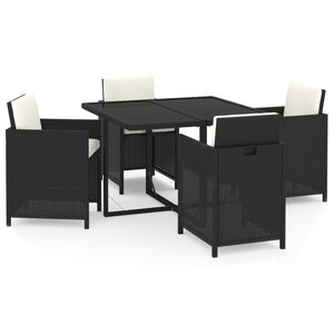 vidaXL Ensemble à dîner de jardin avec coussins 5 Pièces poly rotin noir