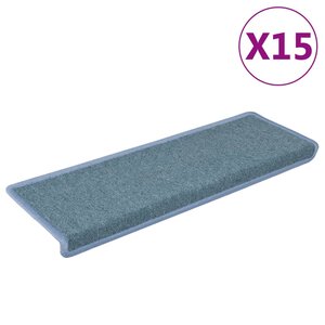 vidaXL Tapis d'escalier 15 pièces 65 x 21 x 4 cm Bordure rectangulaire bleu mer