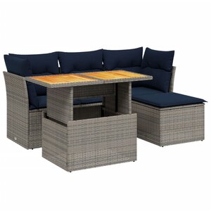 vidaXL Salon de jardin 6 Pièces avec coussins gris résine tressée