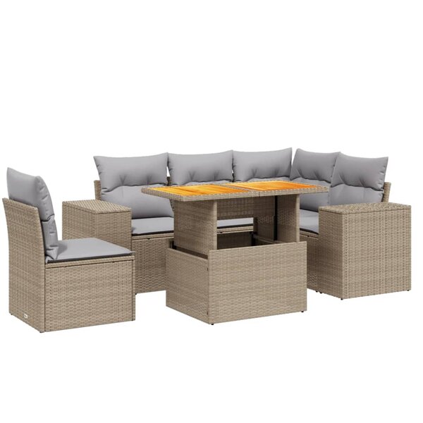 vidaXL Salon de jardin avec coussins 6 Pièces beige résine tressée