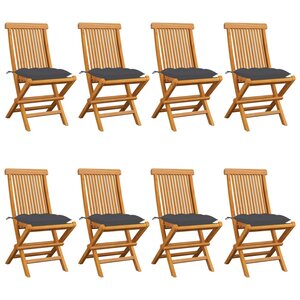 vidaXL Chaises de jardin avec coussins anthracite lot de 8 Teck massif