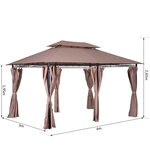 Tonnelle barnum pavillon de jardin style colonial double toit toiles latérales amovibles 3L x 4l x 2 65H m chocolat