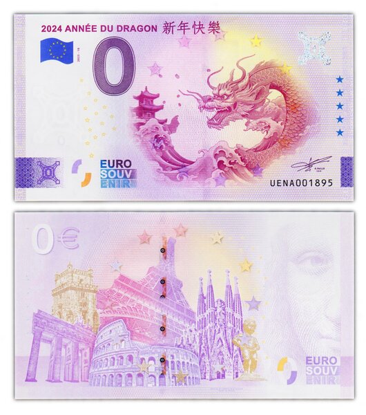Billet de Collection 0 Euro souvenir 2023 2024 Année du Dragon - Chine - Neuf