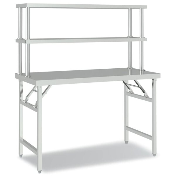 vidaXL Table de travail de cuisine avec étagère 120x60x145 cm Inox
