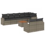 vidaXL Salon de jardin 9 Pièces avec coussins gris résine tressée