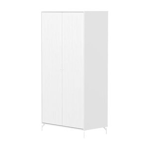Flexa SAGA Armoire 2 portes a facades rainurees Blanche Pieds metalliques et boutons blancs