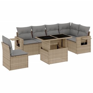 vidaXL Salon de jardin avec coussins 7 Pièces beige résine tressée