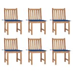 vidaXL Chaises de jardin lot de 6 avec coussins Bois de teck massif