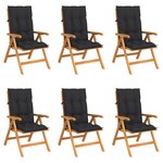 vidaXL Chaises inclinables de jardin avec coussins 6 Pièces Teck solide