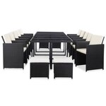vidaXL Ensemble à manger d'extérieur 15 Pièces avec coussins rotin Noir