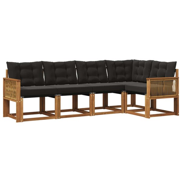 vidaXL Ensemble de canapés d'extérieur 5 pc Naturel et noir