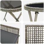 Ensemble de Bistro de Jardin 3 Pièces avec Coussins Gris en Rattan Poly