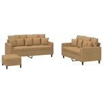 vidaXL Ensemble de canapés 3 Pièces avec coussins Marron Velours