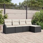 vidaXL Ensemble de canapé de jardin avec coussin 5 Pièces Noir Poly rotin