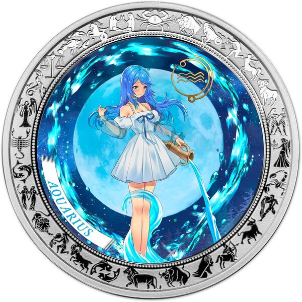 Pièce de monnaie en Argent 5 Cedis g 31.1 (1 oz) Millésime 2025 Anime Zodiac AQUARIUS
