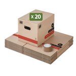 Pack and Move - Lot 20 Cartons Déménagement Livres Premium - 40 X 30 X 30 Cm - Extrême Résistance 30 KG - Poignées Renforcées - 1 Adhésif Offert
