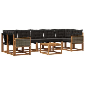 vidaXL Ensemble de canapés d'extérieur 8 Pièces Naturel et noir