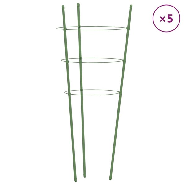 vidaXL Supports pour plantes de jardin 3 anneaux 5Pièces Vert 75 cm Acier