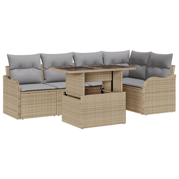 Ensemble de Canapé de Jardin vidaXL 6 pièces avec Coussins en Rattan Poly Beige