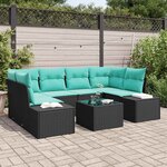 vidaXL Ensemble de canapé de jardin avec coussin 7 Pièces Noir polyrotin