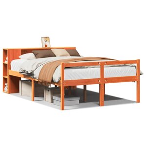 vidaXL Lit bibliothèque sans matelas cire marron 135x190cm bois massif