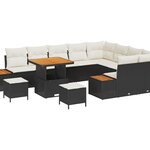 Ensemble de Canapé de Jardin 12 pièces avec Coussins Noir Poly Rattan Acacia