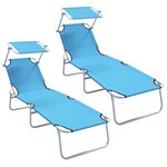 vidaXL Chaises Longues Pliantes 2 Pièces avec Auvent Bleu vif Tissu Oxford 600D