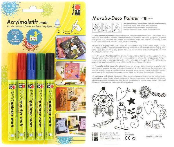 feutre acrylique 'Deco Painter mat' blister de 5 MARABU