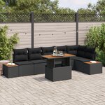 Set de Canapés de Jardin 7 Pièces Noir Rattan Poly Avec Coussins