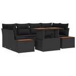 vidaXL Ensemble de canapé de jardin 7 Pièces Noir Poly rotin