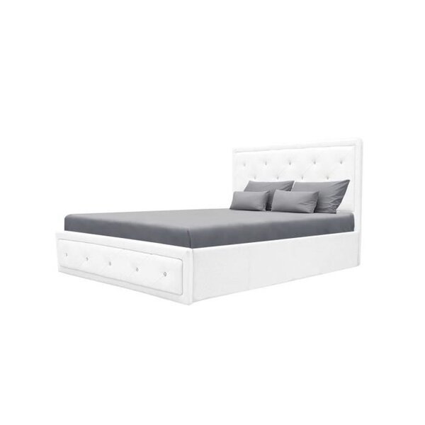VIRGINIA Lit coffre adulte capitonné avec strass 160 x 200 cm - Simili blanc - Sommier inclus