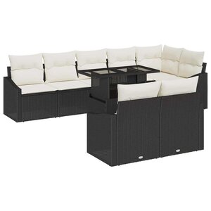 vidaXL Ensemble de canapé de jardin avec coussin 9 Pièces Noir et crème
