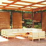 vidaXL Salon de jardin 13 Pièces avec coussins crème Bois de pin solide
