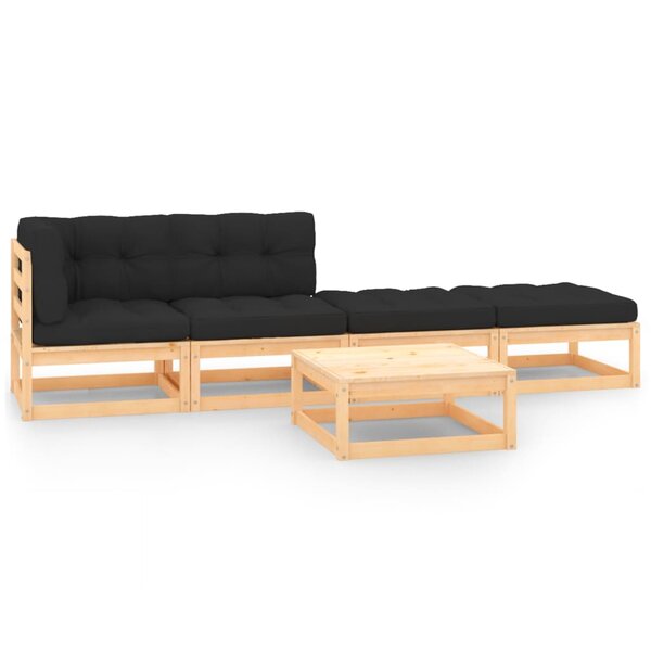 vidaXL Salon de jardin 5 Pièces avec coussins Bois de pin massif