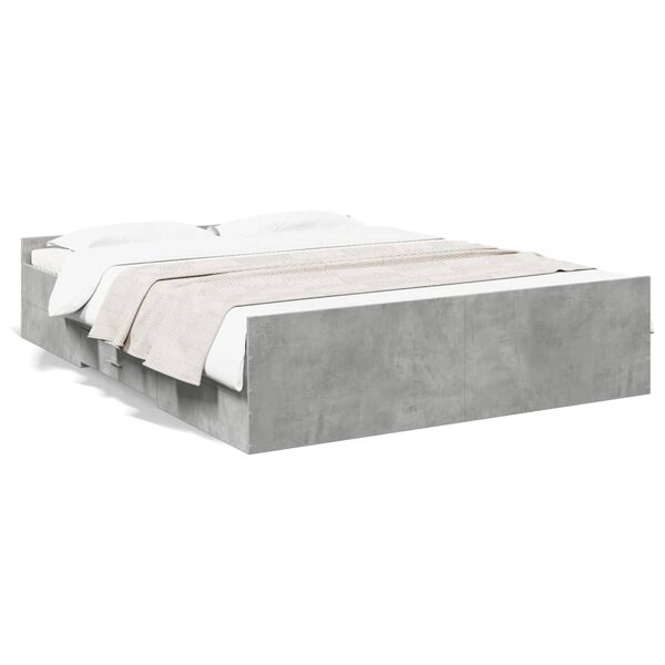 vidaXL Cadre de lit avec tiroirs sans matelas gris béton 150x200 cm