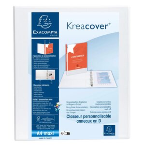 Classeur Pp Personnalisable Kreacover - 4 Anneaux En D 25mm - A4 Maxi - Blanc - X 10 - Exacompta