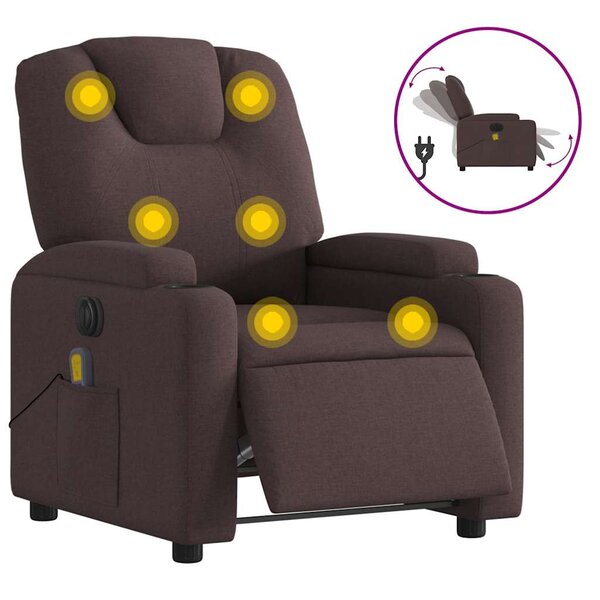 vidaXL Fauteuil de massage inclinable électrique Marron foncé Tissu