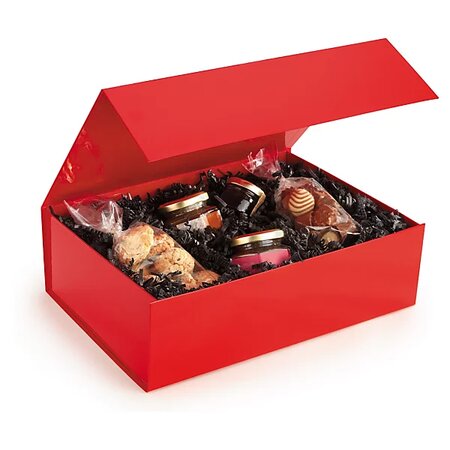 Boîte cadeau pelliculée rouge avec fermeture aimantée 22 5 x 22 5 x 10 5 cm (lot de 10)