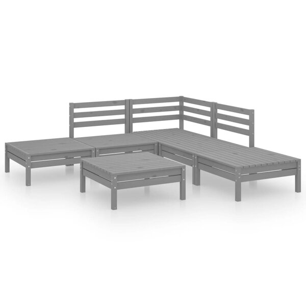 vidaXL Salon de jardin 6 Pièces Bois de pin massif Gris