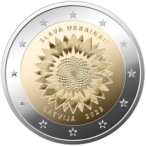 Pièce de monnaie 2 euro commémorative Lettonie 2023 – Un tournesol pour l’Ukraine