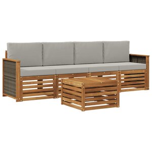vidaXL Ensemble de canapés d'extérieur 5 Pièces Naturel et gris clair