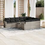vidaXL Salon de jardin 11 Pièces avec coussins gris clair résine tressée