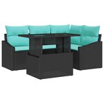 vidaXL Ensemble de canapé de jardin avec coussin 5 Pièces Noir et bleu