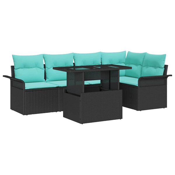 vidaXL Ensemble de canapé de jardin 6 Pièces Noir Poly Rattan