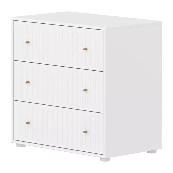 Flexa SAGA Commode 3 tiroirs a facades rainurees Blanche Boutons en chene