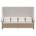 vidaXL Chaise longue avec auvent et coussins beige résine tressée