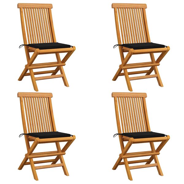 vidaXL Chaises de jardin et coussins noir lot de 4 Bois de teck massif